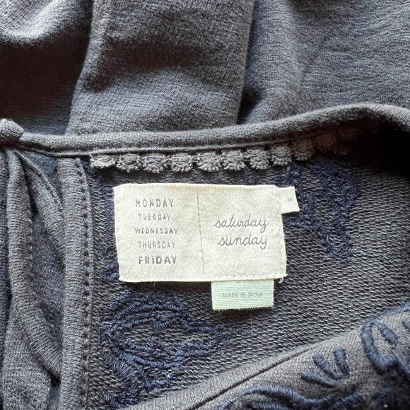 Anthropologie Saturday Sunday Size S Gray Ellie Long Sleeve Embroidered Dress - Picture 3 of 16